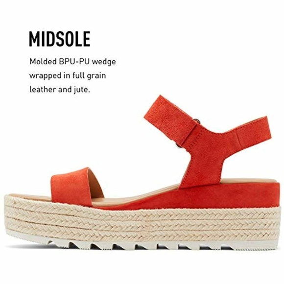 NEW SOREL CAMERON FLATFORM WEDGE SANDAL SIGNAL RED LEATHER NIB ESPADRILLE - Picture 3 of 6